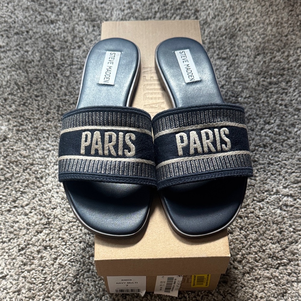 Steve Madden Navy Paris Slides